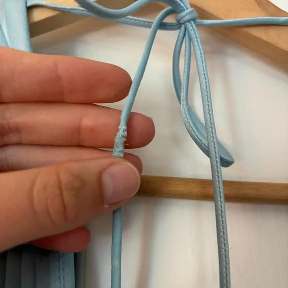 Abercrombie & Fitch Plunge Pleated Satin Mini Dress Sky Blue XLT Tall Long NWT - Picture 15 of 16